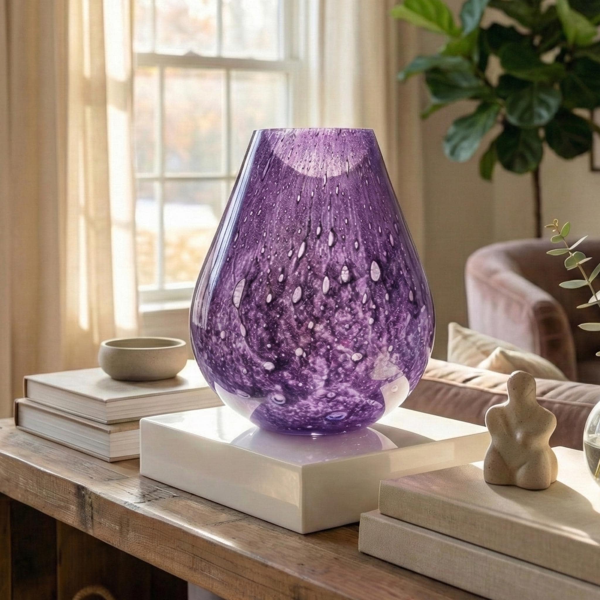 Purple Vase - Extra Large Vases - Blown Glass Vase - Art Deco Vase - Handmade Murano Glass Vase for Flowers - Home Decor Gift for Her