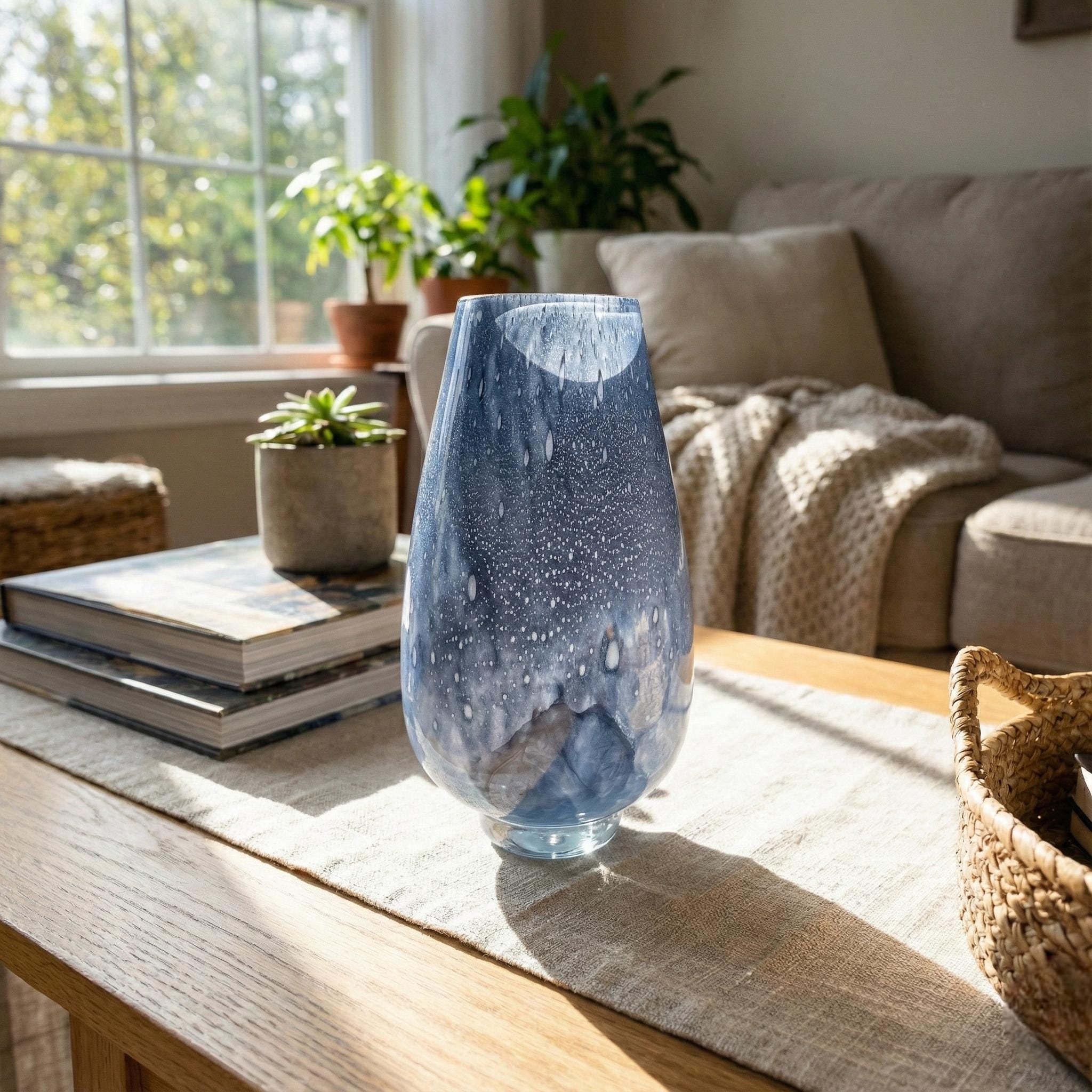 Blue Small Glass Vase | Hand Blown Glass Flower Vase | Handmade Vase | Small Modern Vase for Flowers | Spring Decor Gift, Birthday Gift