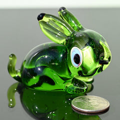 Green Hand Blown Glass Bunny Figurine - Glass Animals - Easter Bunny Decor - Spring Decorations - Easter Gift