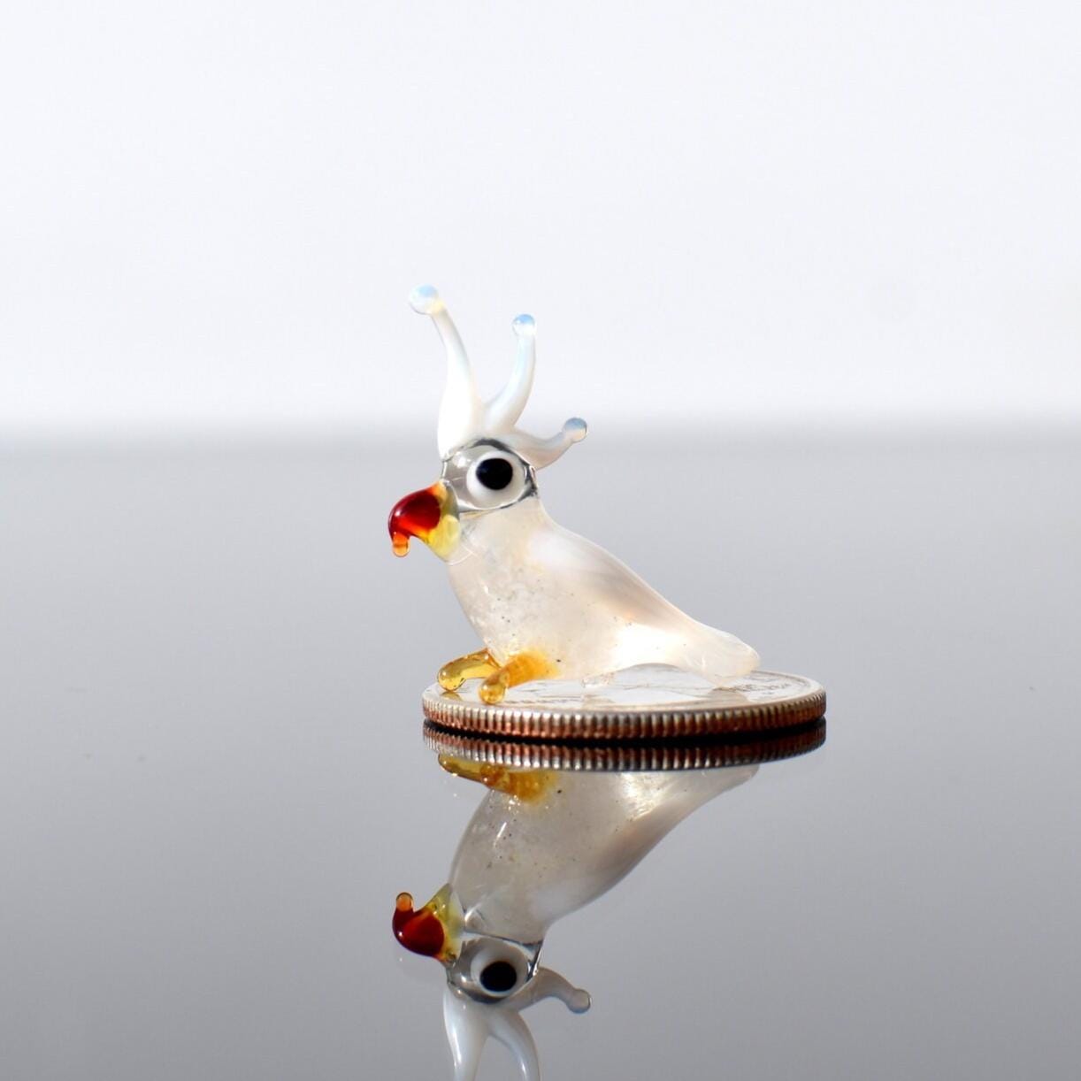 Cockatiel Figurine, Parrot, Tiny Glass Animals, Mini Cockatoo Figurine, Gift for Bird Lovers, Glass Bird Miniature, Blown Mini Glass Animals