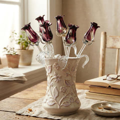 Purple Glass Flowers - Glass Flower Bouquet - Eternal Rose - Blown Glass Flowers Rose - Purple Glass Rose - Mothers Day Gifts for Her
