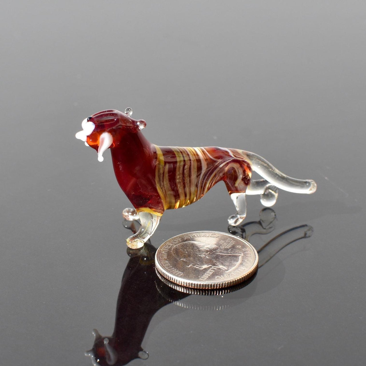 Glass Tiger Figurine, Tiger Statue, Animal Sculpture, Jungle Decor, Miniature Hand Blown Glass, Glass Animals, Blown Glass Animals, Tigers