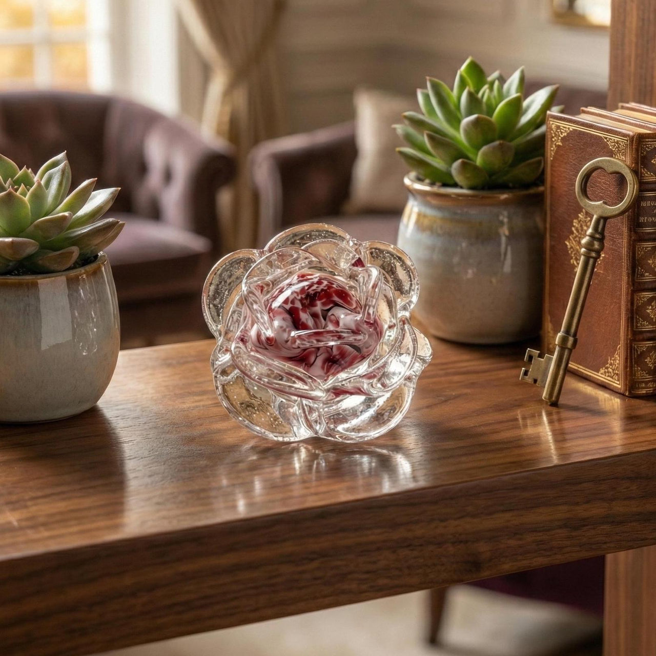 Pink Glass Rose Paperweight