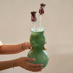 Hand Blown Glass Vase and Flower, Anniversary Gift for Her, Glass Sculpture, Hand Blown Glass, Glass Art, Spring Decor, Birthday Gift