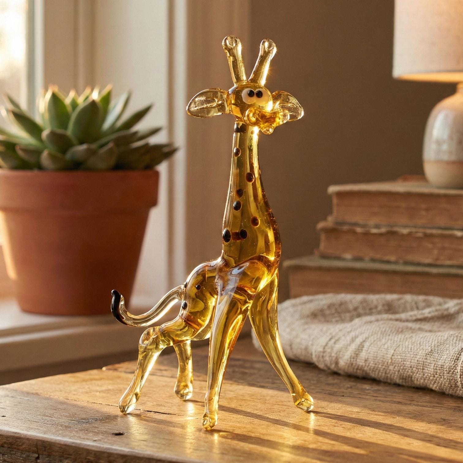 Giraffe Gifts, Glass Animals, Giraffe Statue, Mini Glass Animals, Giraffe Figurine, Safari Decor, Blown Glass Giraffe, Yellow, Amber, Art