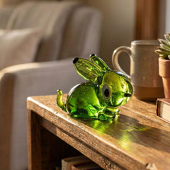 Green Hand Blown Glass Bunny Figurine - Glass Animals - Easter Bunny Decor - Spring Decorations - Easter Gift