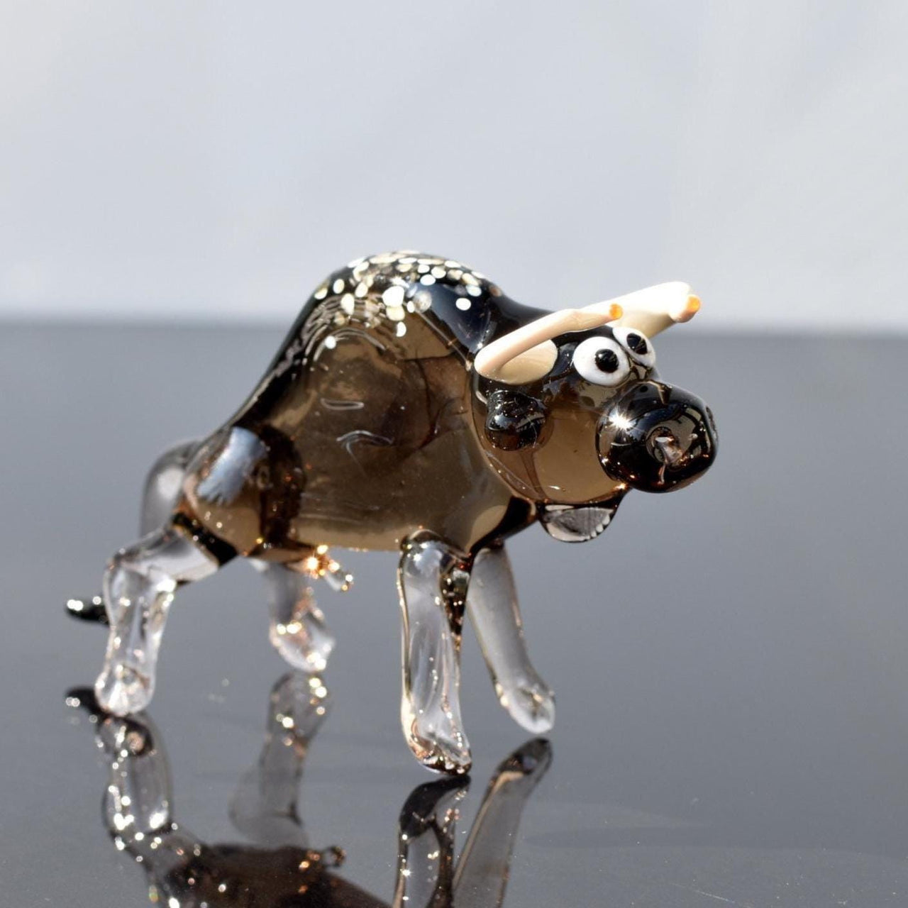 Glass Bull, Glass Bull Figurine, Bull Statue, Bull Sculpture, Brown Glass Bull, Glass Sculpture, Glass Animals, Blown Glass Animals, Artwork