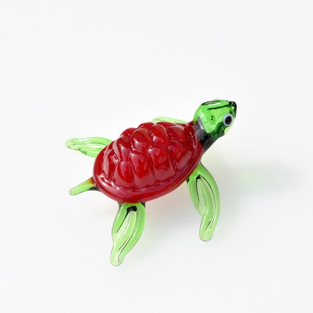 Sea Turtle Gifts, Red Glass Turtle, Sea Glass Turtle, Coastal Decor, Glass Sea Turtle, Blown Glass Animals, Turtle Figurine, Ocean Art,