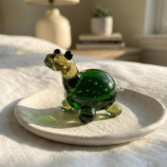Glass Turtle Figurine - Tiny Glass Turtle Gift - Blown Miniature Glass Animal - Small Green Glass Turtle Decor