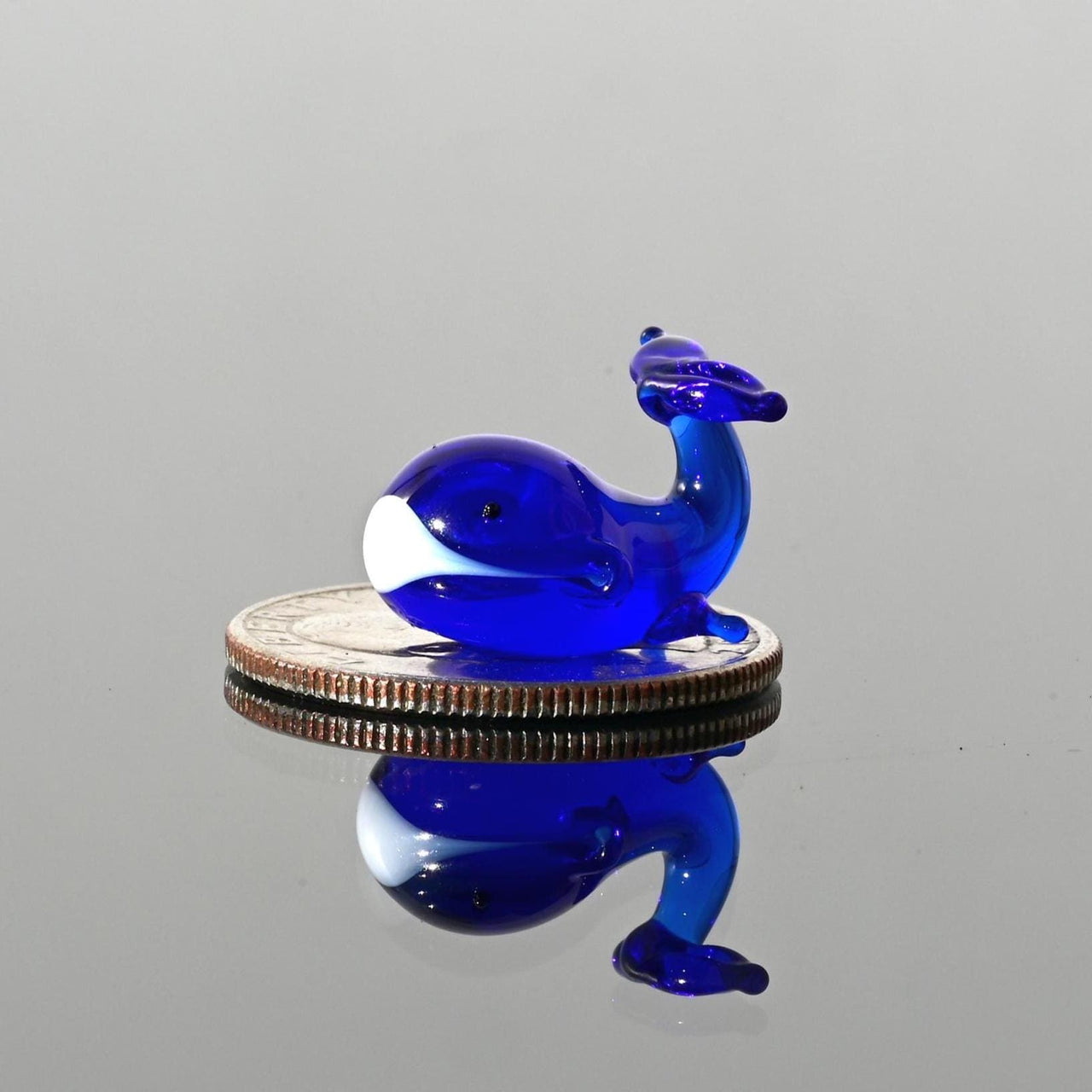 Tiny Glass Whale - Small Hand Blown Glass Animal Figurine - Blue Whale Gift - Cute Gift for Her