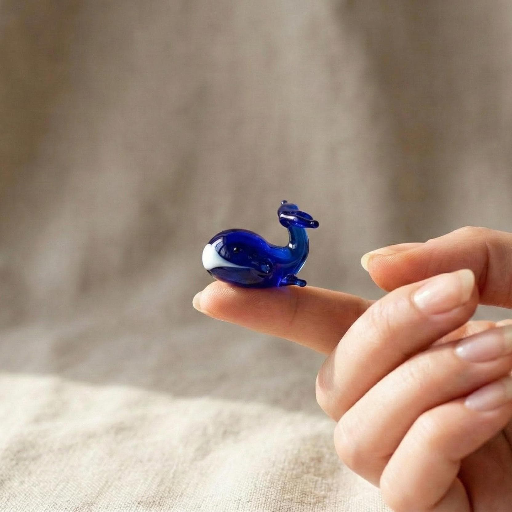 Tiny Glass Whale - Small Hand Blown Glass Animal Figurine - Blue Whale Gift - Cute Gift for Her