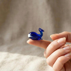 Tiny Glass Whale - Small Hand Blown Glass Animal Figurine - Blue Whale Gift - Cute Gift for Her
