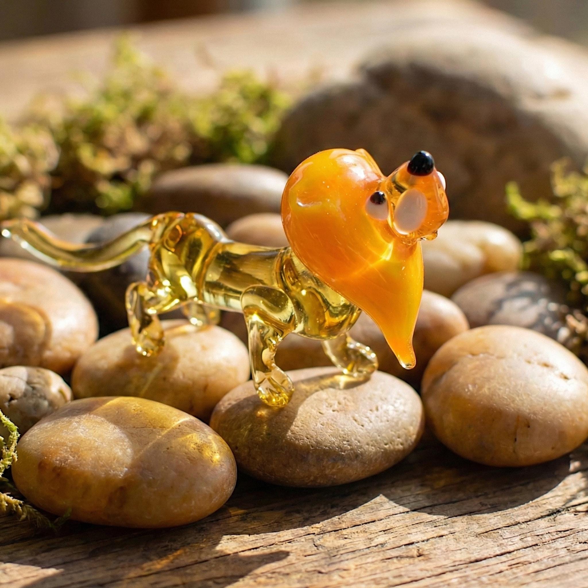 Leo Zodiac Gift, Cute Glass Lion Figurine, Glass Animals, Safari Nursery Decor, Blown Glass Art, Miniature Lion, Baby Shower Gift