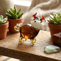 Hand Blown Glass Cow Figurine – Tiny Whimsical Sculpture, Mini Farm Animal Decor Gift