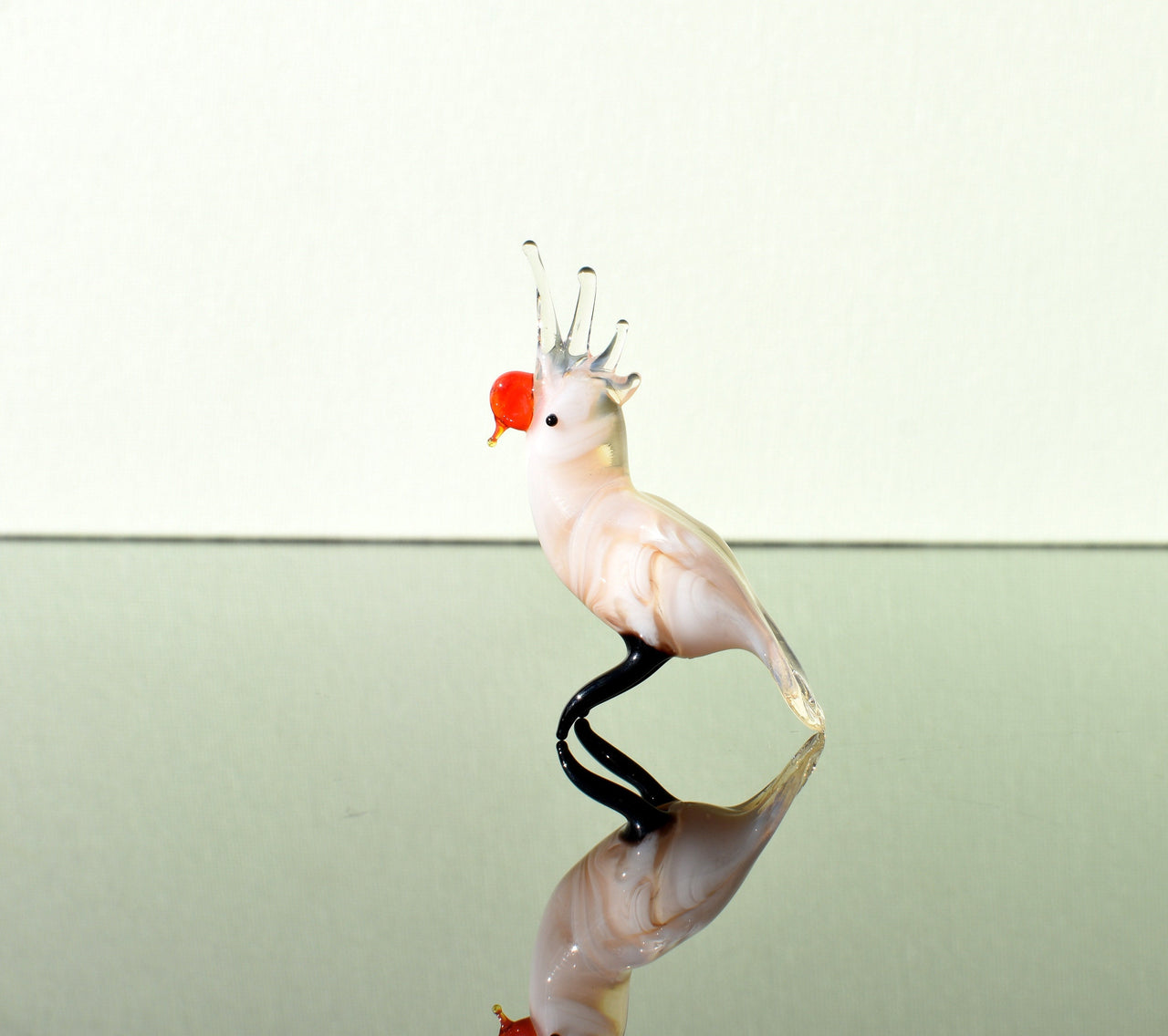 Cockatoo Figurine, Tiny Glass Animals, Mini Cockatoo Glass Bird, Gift for Bird Lovers, Glass Parrot Miniature, Hand Blown Glass Animal