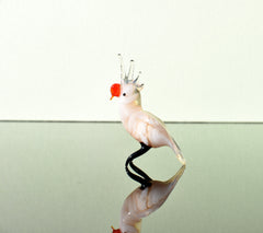 Cockatoo Figurine, Tiny Glass Animals, Mini Cockatoo Glass Bird, Gift for Bird Lovers, Glass Parrot Miniature, Hand Blown Glass Animal