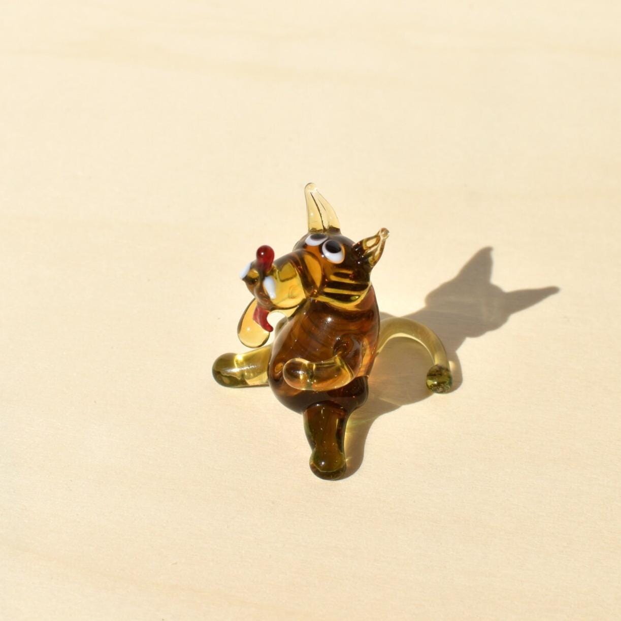 Tiny Glass Wolf Figurine - Miniature Glass Animal - Whimsical Handmade Sculpture
