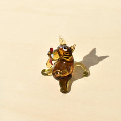 Tiny Glass Wolf Figurine - Miniature Glass Animal - Whimsical Handmade Sculpture