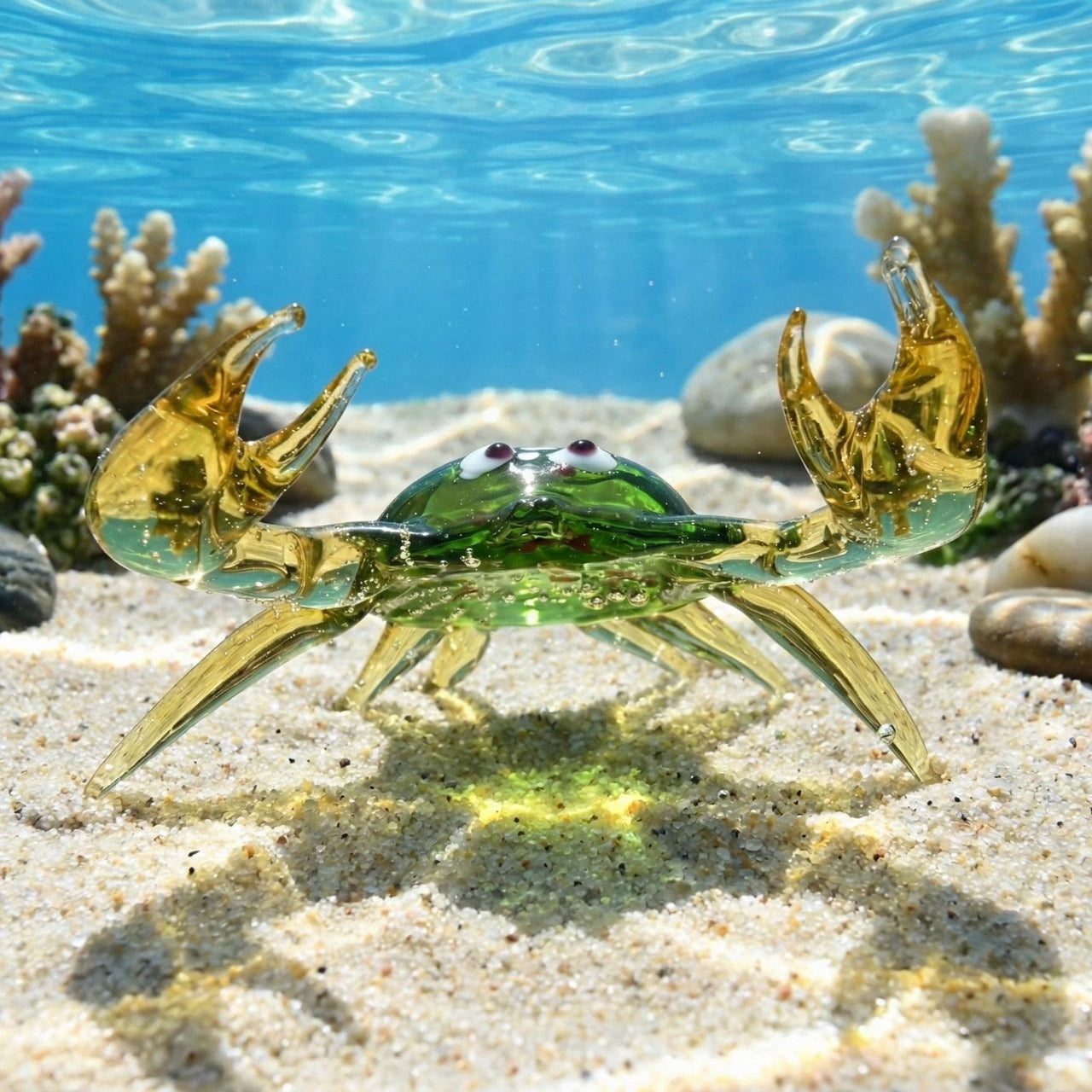 Green Glass Crab, Glass Sculpture, Crab Decor, Beach Art, Summer Decor, Glass Figures, Hand Blown Glass, Glass Animals, Blown Glass Animals
