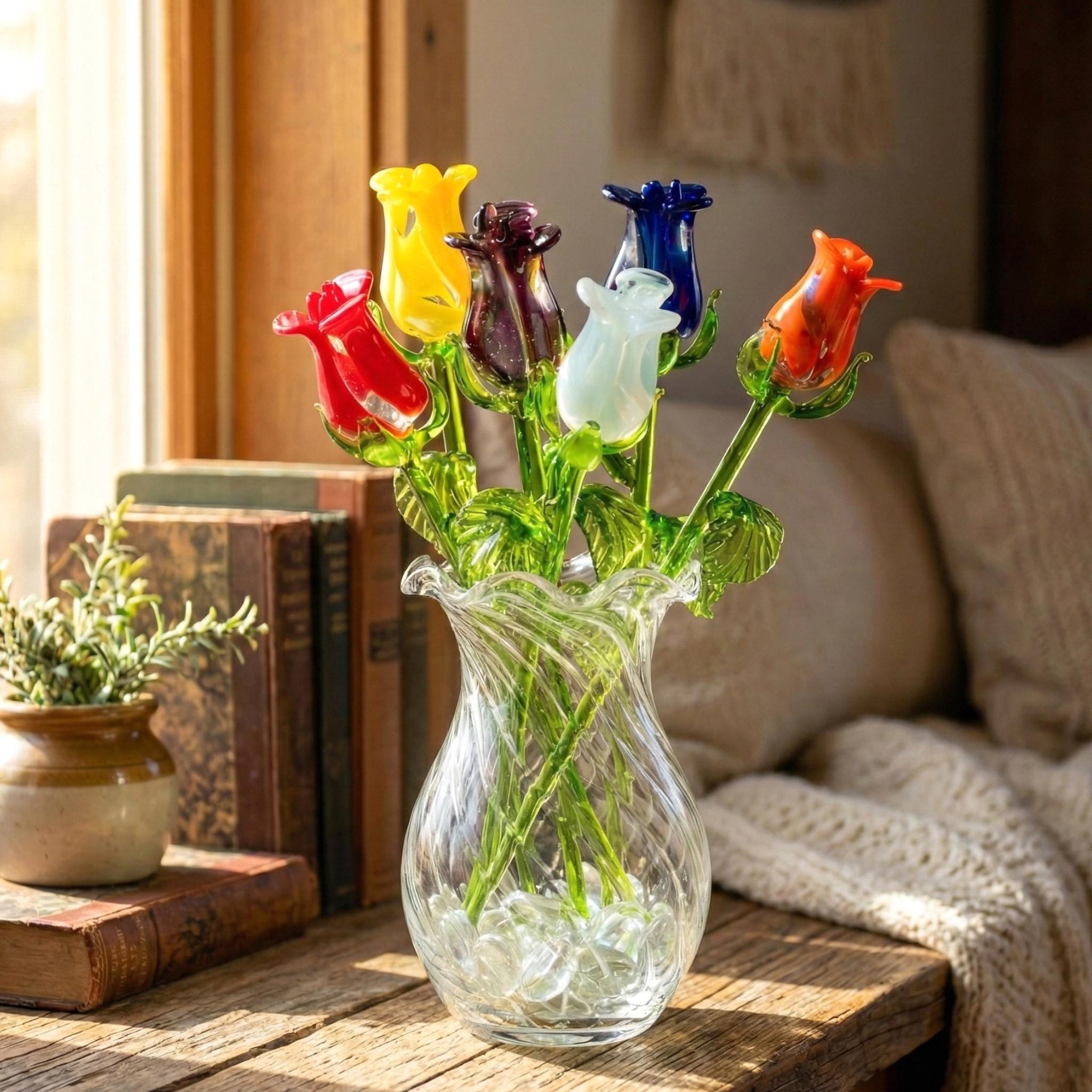 Glass Roses - Glass Flower Bouquet - Handmade Glass Flowers - Blown Glass Flowers - Glass Roses - Mothers Day Gifts for Mom