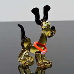 Whimsical Cartoon Dog Figurine, Dog Statue, Blown Glass Animals, Puppy, Dog Memorial Gift, Glass Dog, Hound Dog, Red Collar, Art