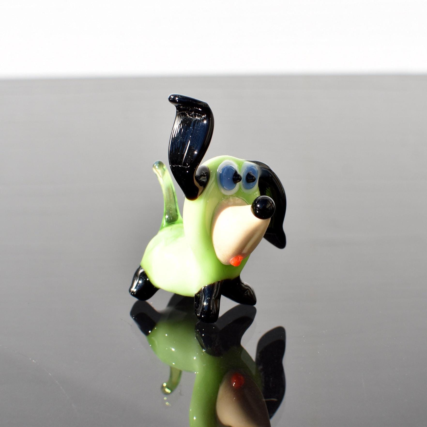 Whimsical Dog Figurine, Mini Glass Animals, Dog Statue, Tiny Glass Animals, Funny Puppy, Dog Memorial Gift, Glass Dog, Art Glass Decor