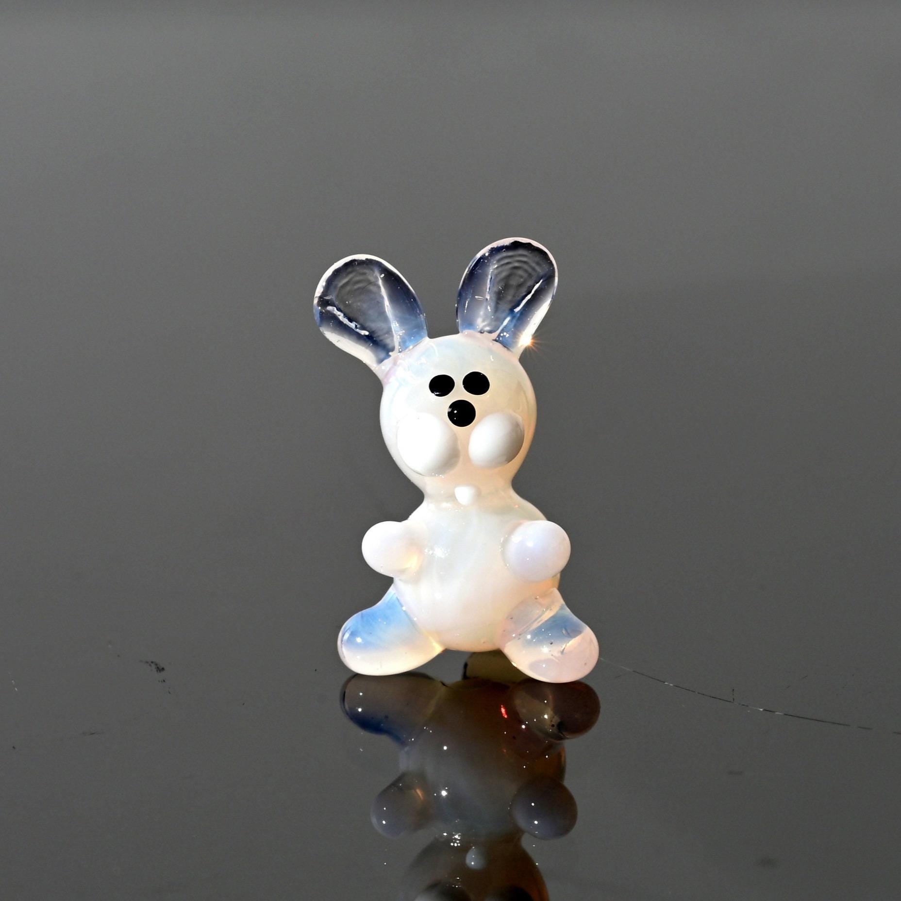 White Tiny Hand Blown Glass Bunny Figurine - Tiny Glass Animals - Easter Bunny Decor - Spring Decorations - Easter Gift