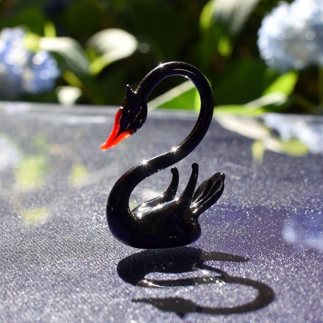 Black Swan, Swan Figurine, Swan Cake Topper, Glass Swan, Swan Decor, Swan Art, Swan Gifts, Tiny Glass Animals, Mini Glass Animals, Art
