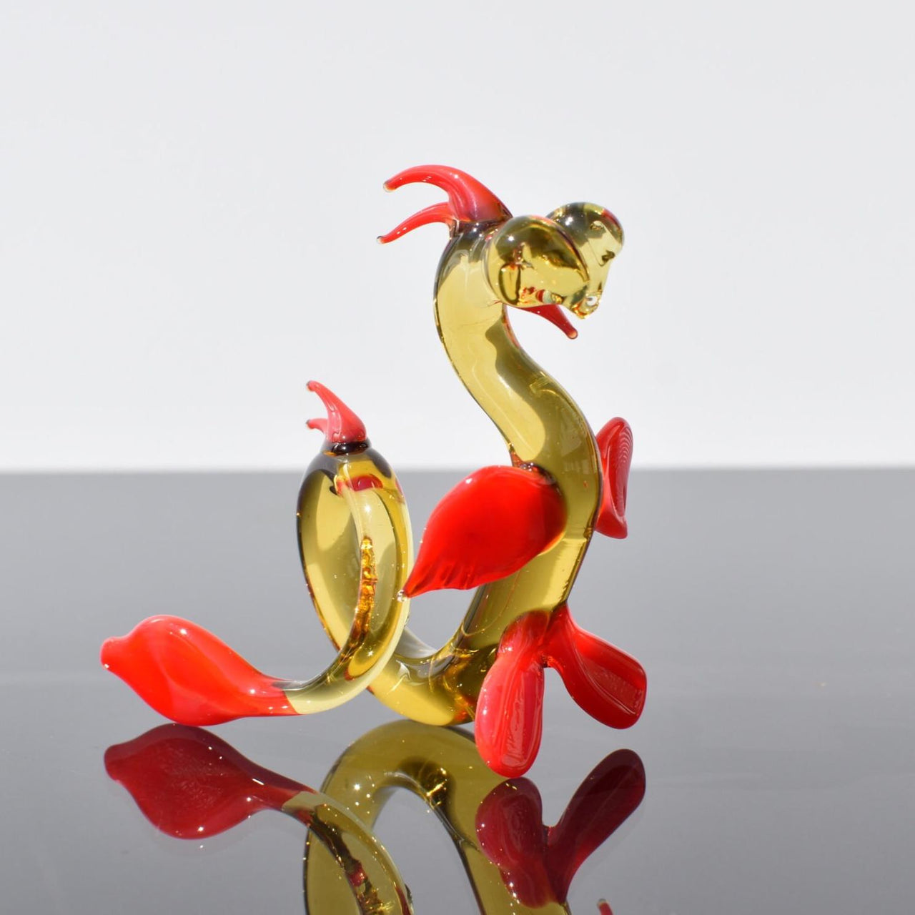 Dragon Statue, Fantasy Decor, Yellow Glass Dragon, Glass Sculpture, Dragon Gifts, Dragon Decor, Fantasy Art, Red Wings, Amber Glass, Art