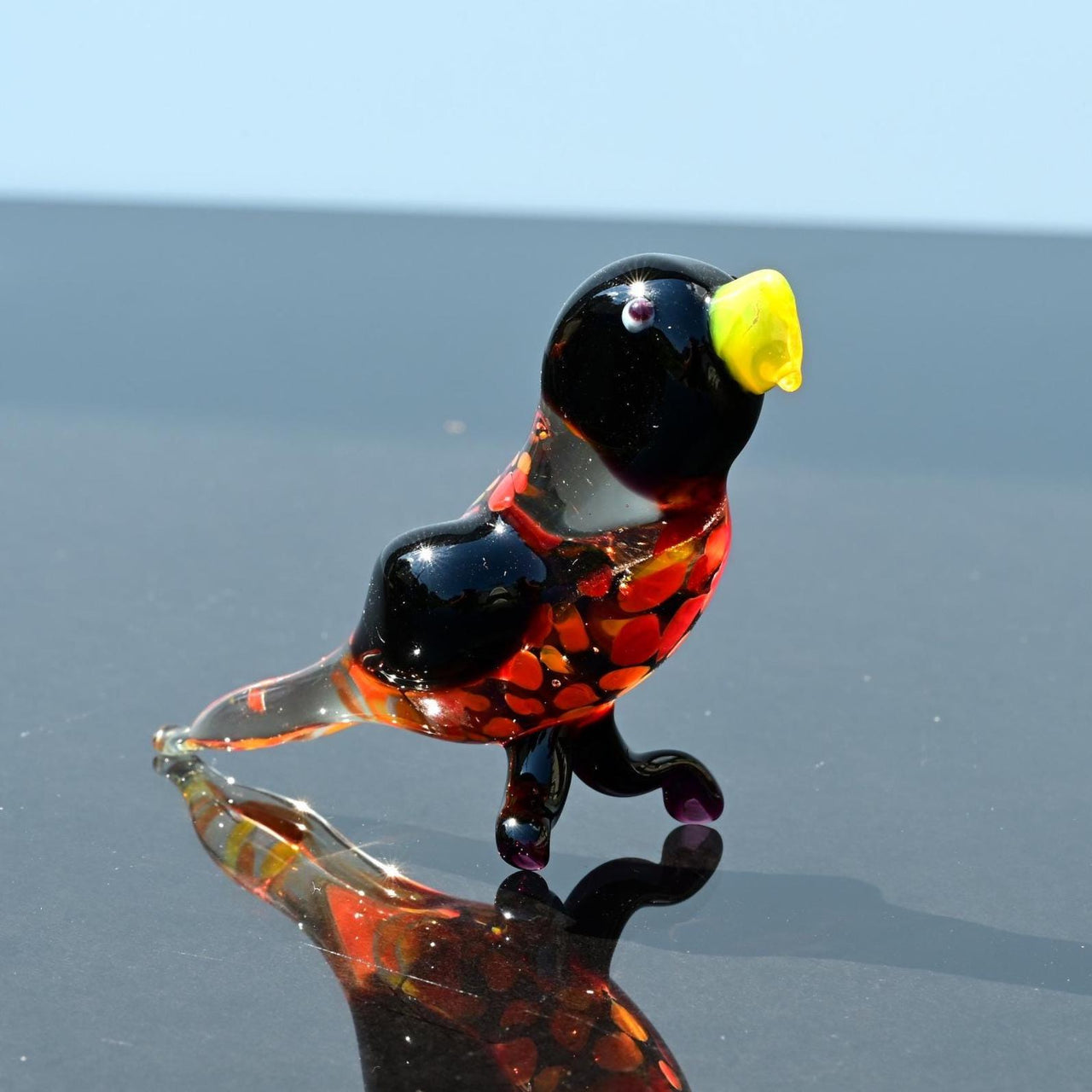 Orange Bird, Glass Bird Sculpture, Blown Glass Parrot Figurine, Gift for Bird Lovers, Parrot Statue, Bird Lover Gifts, Mothers Day Gifts