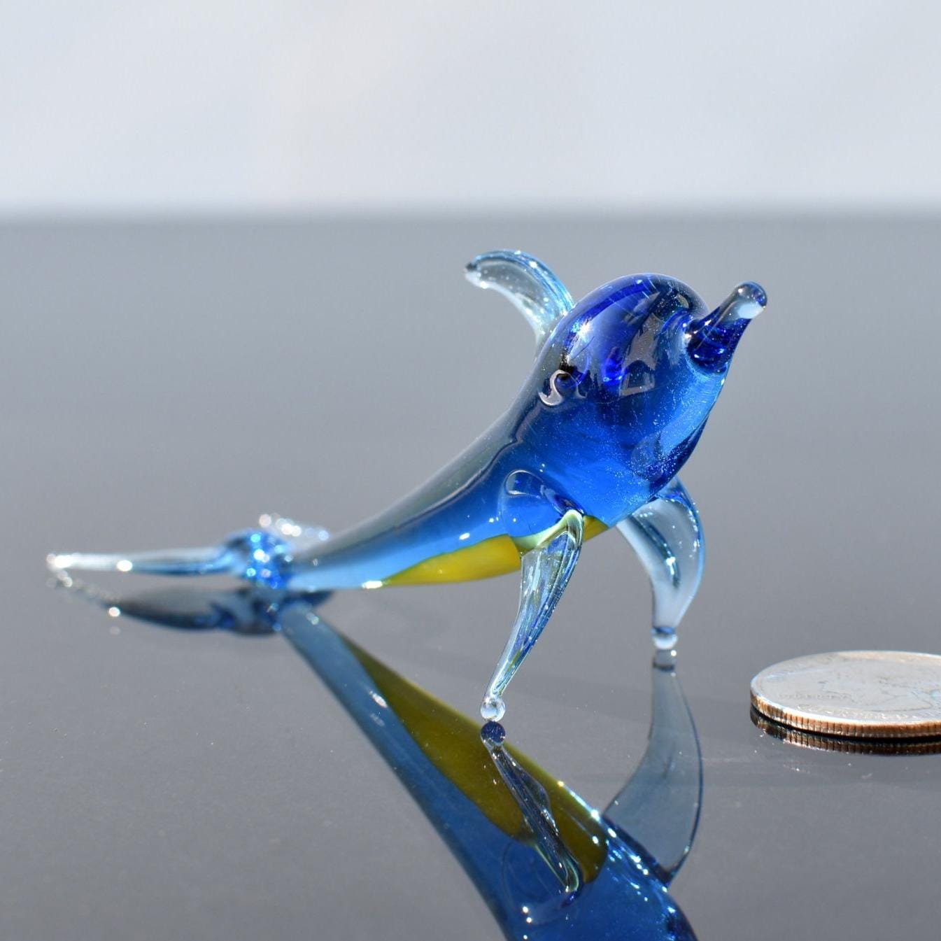 Glass Dolphin Figurine, Blue Coastal Decor, Beach House Decor, Murano Dolphin Gift, Blown Glass Animals, Tropical Decor, Ocean Art, Statue