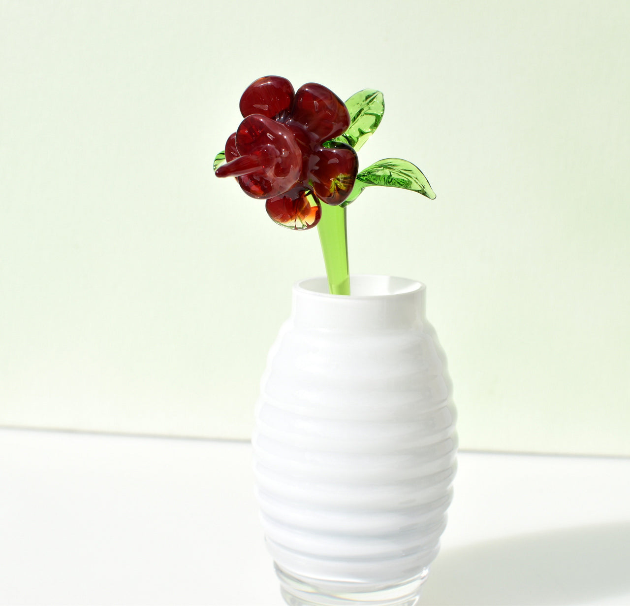 Hand Blown Red Glass Flower Sculpture: Flame Work Art Glass
