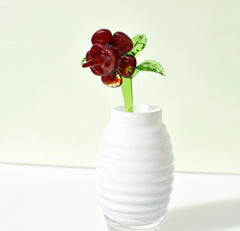 Hand Blown Red Glass Flower Sculpture: Flame Work Art Glass