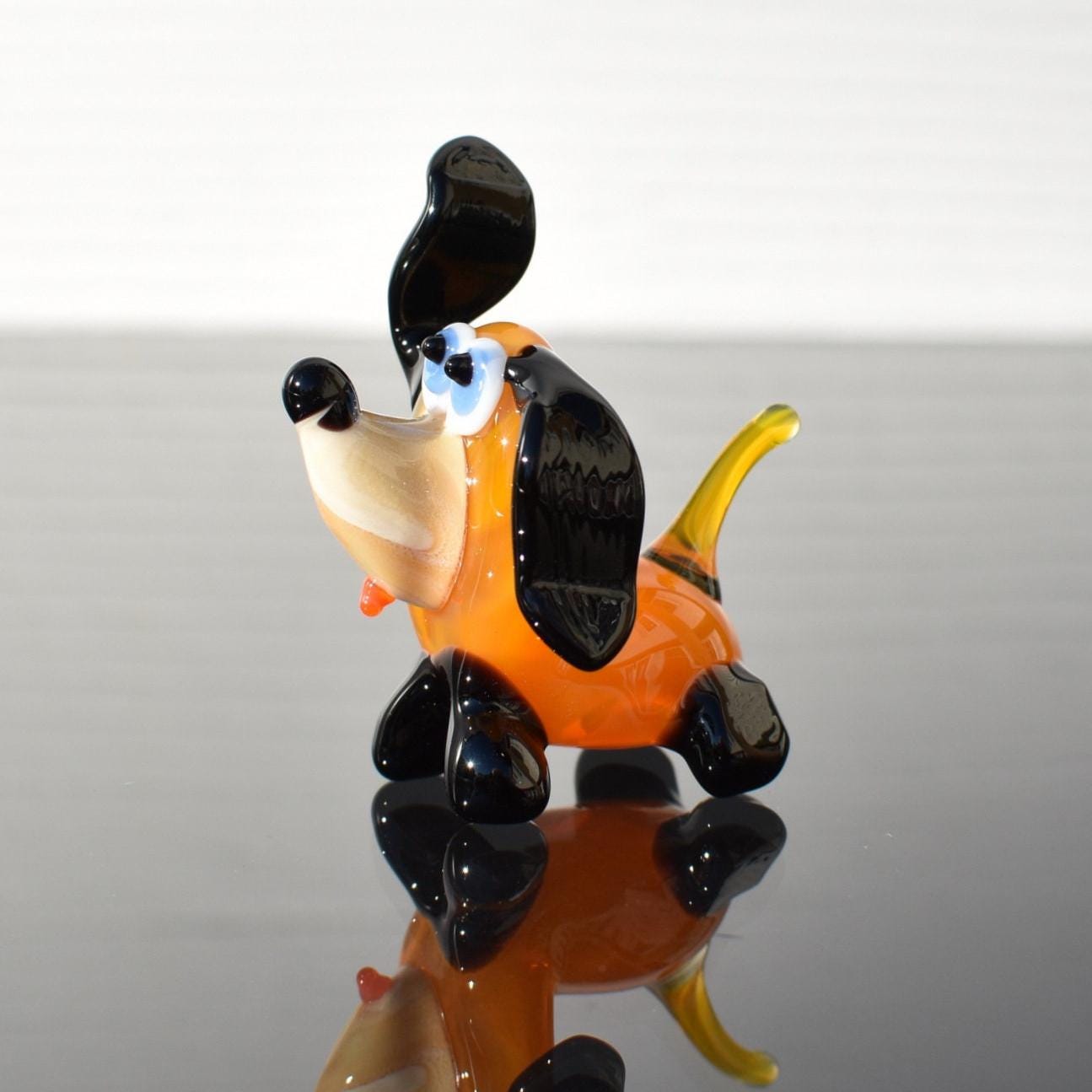 Whimsical Mini Dog Figurine, Glass Dog Statue, Miniature Glass Animals, Blown Glass Animals, Tiny Glass Animals Puppy, Art Decor for Her