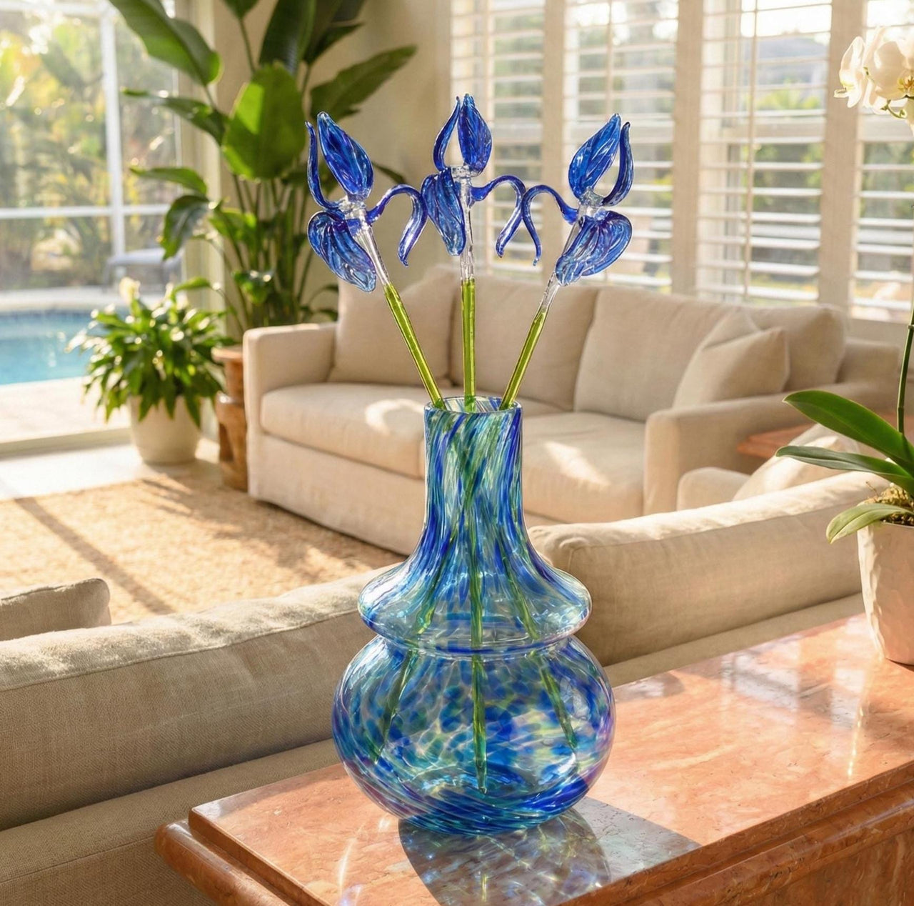 Oceanic Iris Glass Centerpiece