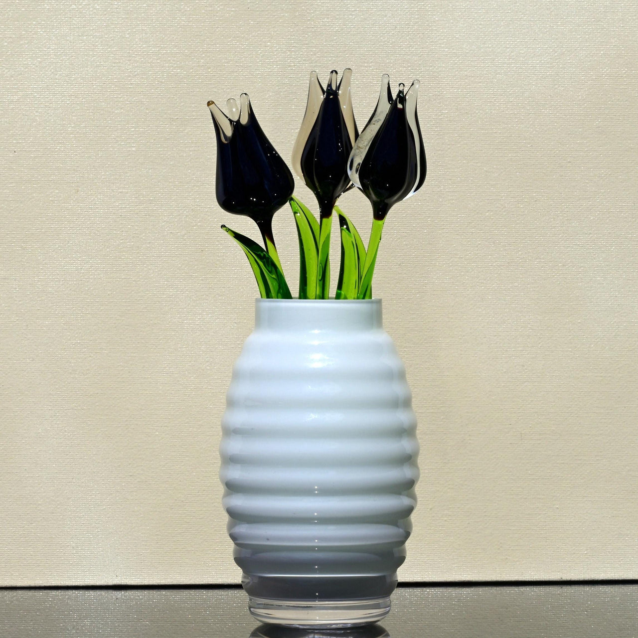 Glass Tulip Flowers, Goth Mothers Gift, Blown Glass Flowers Bouquet - Black Glass Flowers - Tulip Glass Flowers with Stems - Gothic Decor