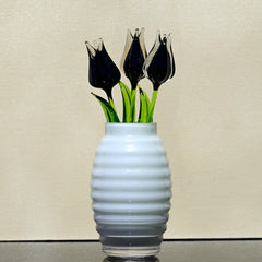 Glass Tulip Flowers, Goth Mothers Gift, Blown Glass Flowers Bouquet - Black Glass Flowers - Tulip Glass Flowers with Stems - Gothic Decor