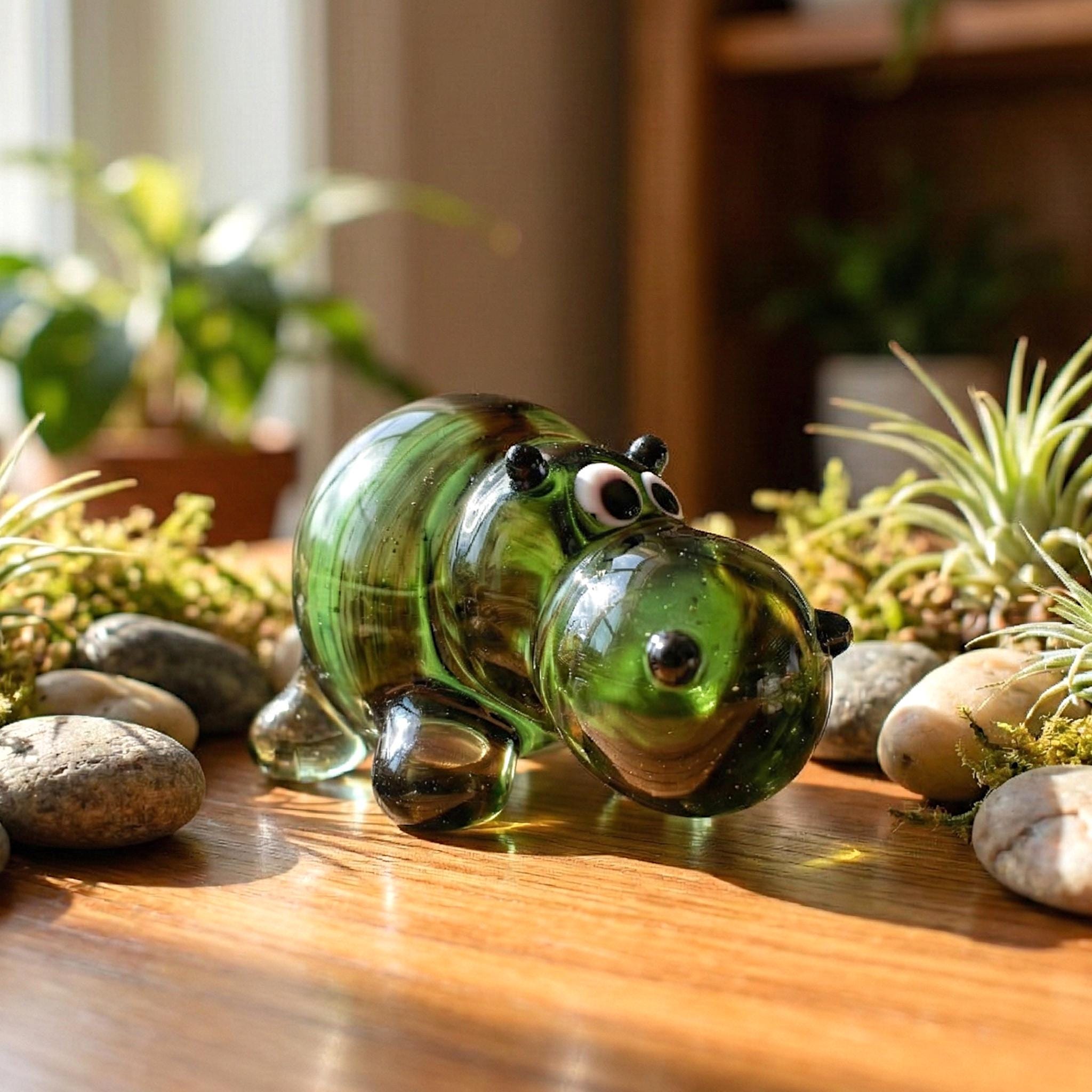 Blown Glass Hippo, Blown Glass Animals, Hippo Gifts, Safari Decor, Art Glass, Glass Figurine, Unique Gift, Glass Hippo Statue