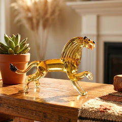 Leo Zodiac Gift, Lion Sculpture, Lion Statue, Glass Lion Figurine, Blown Glass Animals, Desk Decor, Amber Glass Gift for Men