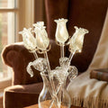 Glass Flower Bouquet - Handmade Glass Flowers Rose - Blown Glass Flowers - White Glass Rose - Mothers Day Gifts for Her