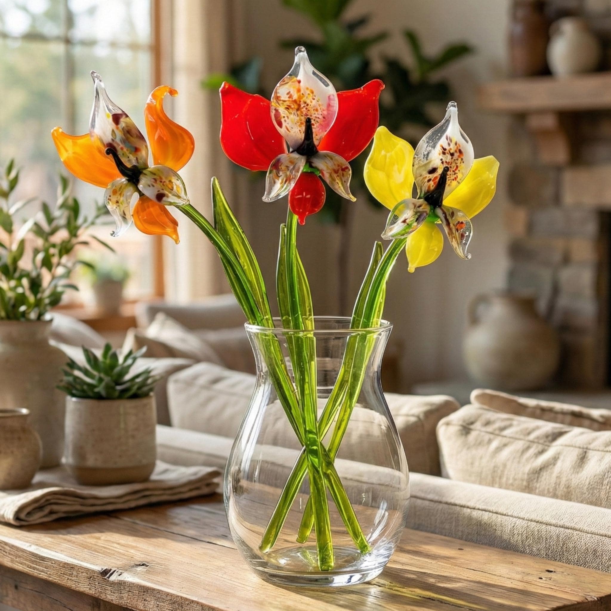 Glass Orchid Bouquet, Glass Flowers Bouquet, Forever Flowers, Faux Orchid Art, Orchid Gifts, Long Stem Glass Flowers, Mothers Day Gifts