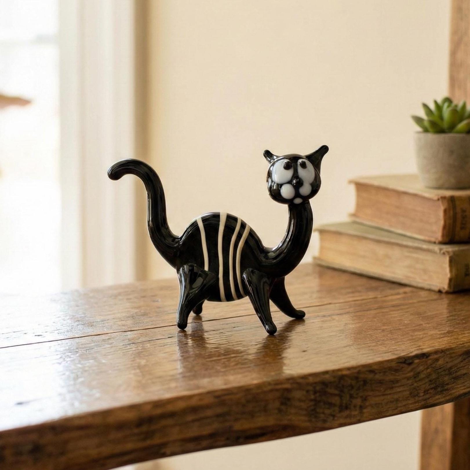 Tiny Glass Animals, Black Cat, Mini Glass Animals, Glass Cat Figurine, Black Cat Statue, Cat Figure, Cat Art, Glass Sculpture, Art