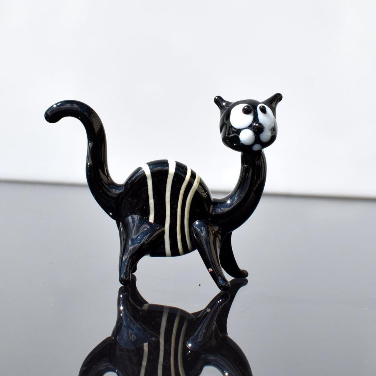 Tiny Glass Animals, Black Cat, Mini Glass Animals, Glass Cat Figurine, Black Cat Statue, Cat Figure, Cat Art, Glass Sculpture, Art