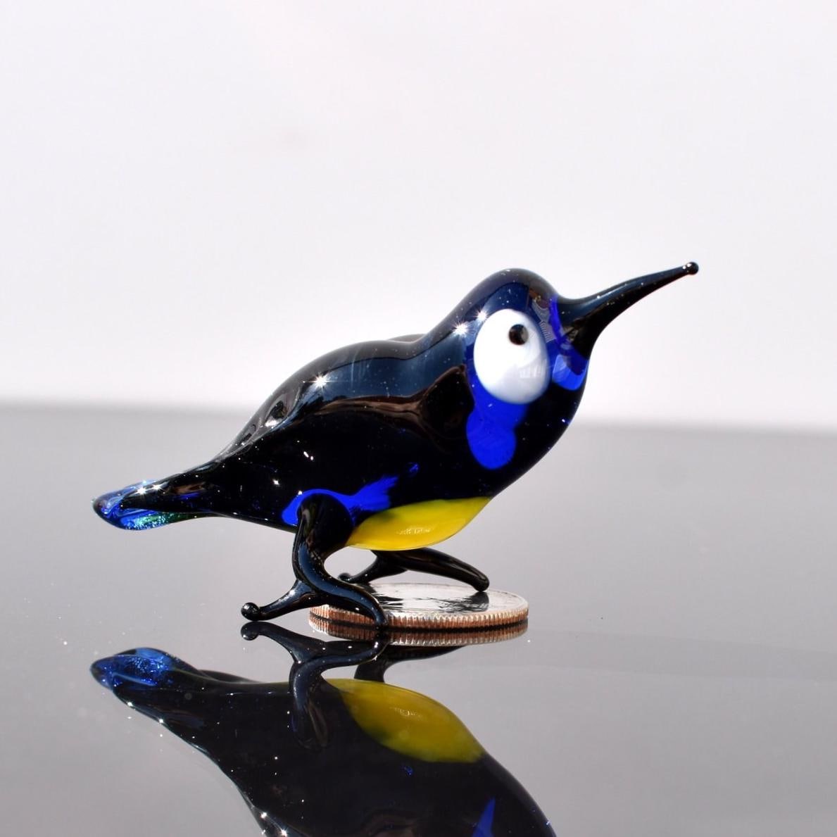 Murano Glass Bird, Blue Bird Figurine, Glass Animal Figurines, Bird Sculpture, Art Glass Animals, Cute Bird Gifts, Blown Glass Art, Desk Pet