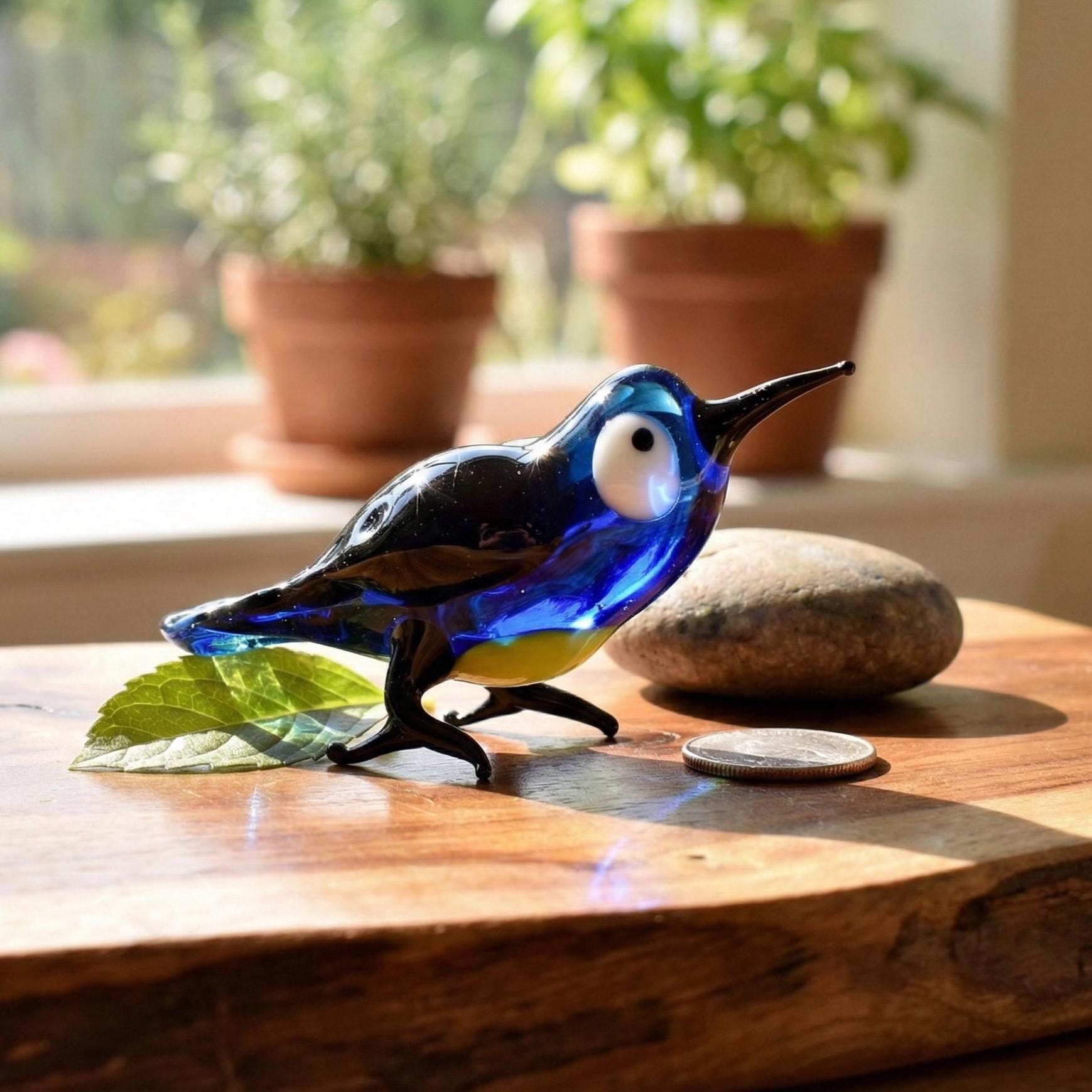 Murano Glass Bird, Blue Bird Figurine, Glass Animal Figurines, Bird Sculpture, Art Glass Animals, Cute Bird Gifts, Blown Glass Art, Desk Pet