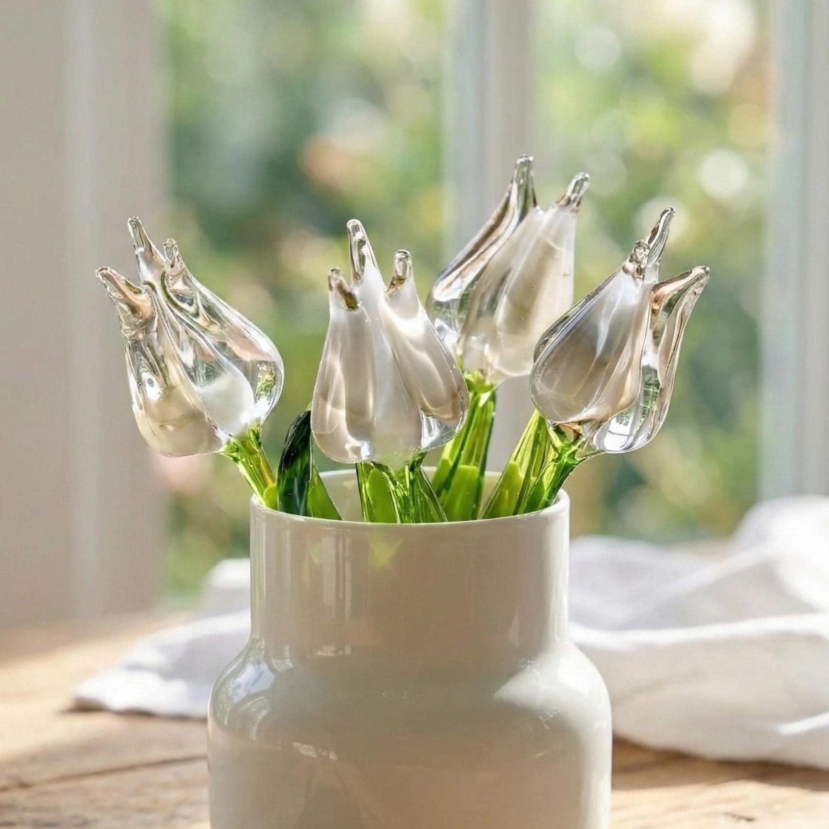 Glass Tulip Flowers, Glass Birth Month Flower - Blown Glass Flowers Bouquet - Wedding Gift for Her  Tulip Glass Flowers with Stems