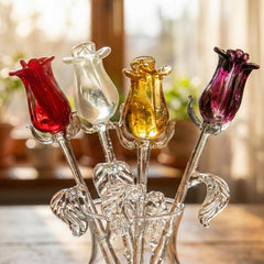 Glass Flowers Bouquet - Handmade Glass Flowers Rose - Blown Glass Flowers - Glass Rose - Mothers Day Gifts for Her