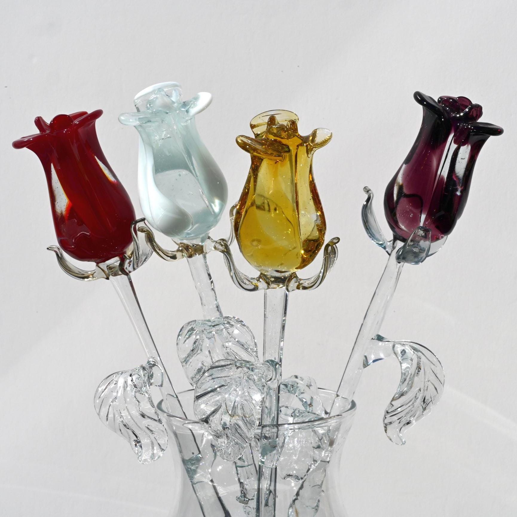Glass Flowers Bouquet - Handmade Glass Flowers Rose - Blown Glass Flowers - Glass Rose - Mothers Day Gifts for Her
