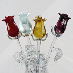Glass Flowers Bouquet - Handmade Glass Flowers Rose - Blown Glass Flowers - Glass Rose - Mothers Day Gifts for Her