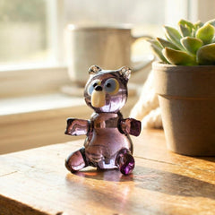 Handmade Glass Teddy Bear, Teddy Bear Decor, Glass Bear Figurine, Woodland Decor, Purple Bear, Glass Sculpture, Glass Animals, Bear Figurine